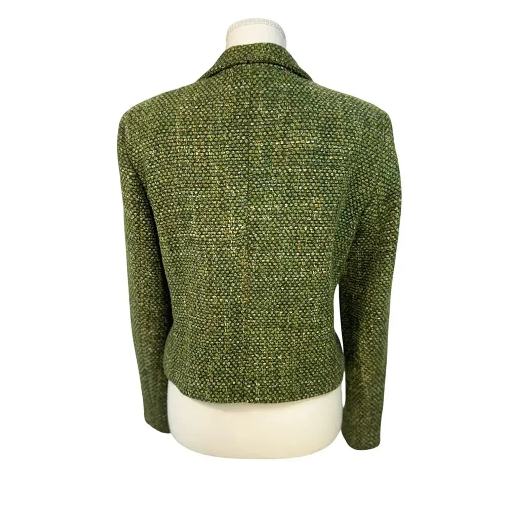 Vtg Tweed Cropped Blazer Green 80s Tailored Jacket Dark Academia Ivy League 6 - Picture 2 of 16